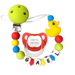 Chupetero De Silicona patito con chupete rojo personalizado