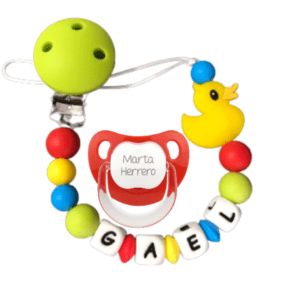 Chupetero De Silicona patito con chupete rojo personalizado
