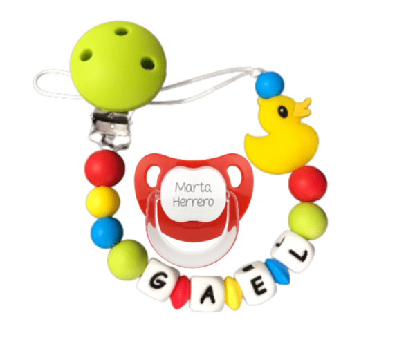 Chupetero De Silicona patito con chupete rojo personalizado