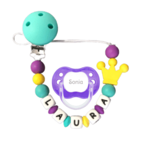 Chupetero De Silicona corona con chupete morado personalizado