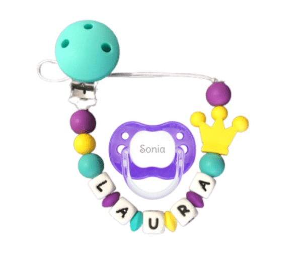 Chupetero De Silicona corona con chupete morado personalizado