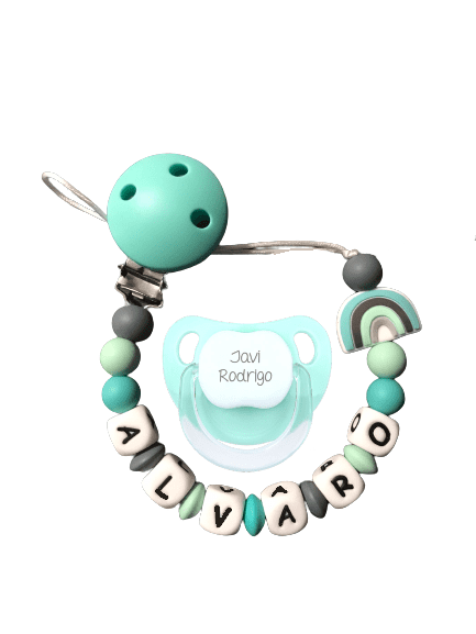 Chupetero De Silicona arcoíris menta con chupete personalizado