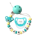 Chupetero De Silicona Koala turquesa con chupete personalizado