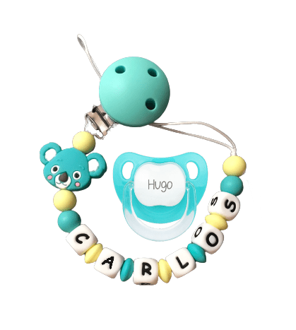 Chupetero De Silicona Koala turquesa con chupete personalizado