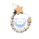 Chupetero De Silicona estrella nature celeste con chupete personalizado