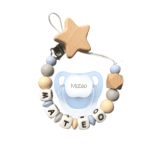 Chupetero De Silicona estrella nature celeste con chupete personalizado