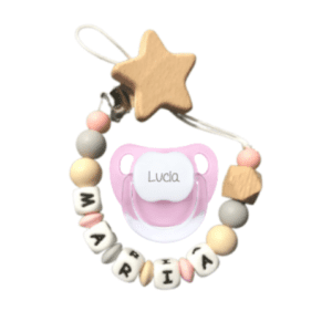 Chupetero De Silicona estrella nature rosa con chupete personalizado