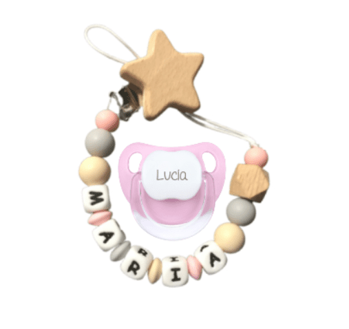 Chupetero De Silicona estrella nature rosa con chupete personalizado